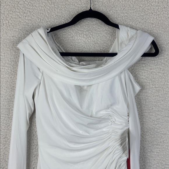 NWOT Mac Duggal Womens White Jeweled Long Sleeve Drop Shoulder Gown Size 0 - Picture 4 of 16